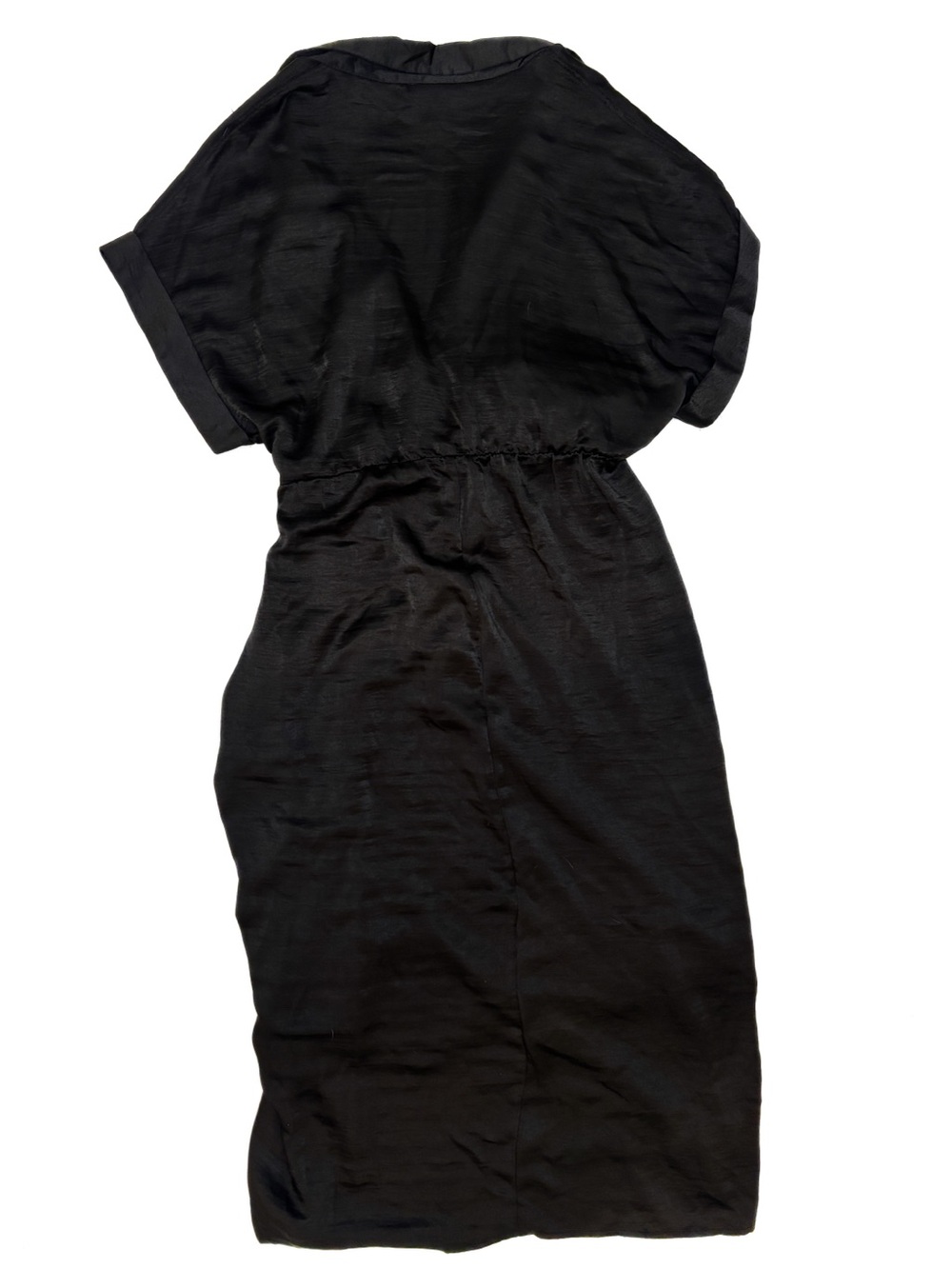 Steve Madden Black Satin Button-Down Tie-Waist Midi Dress - Picture 3 of 4